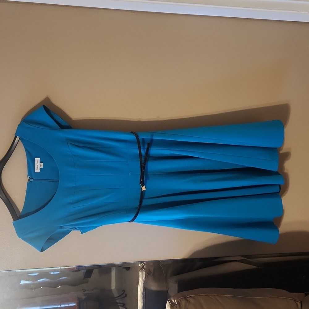 Calvin Klein Dress, Belt, Turquoise, 8